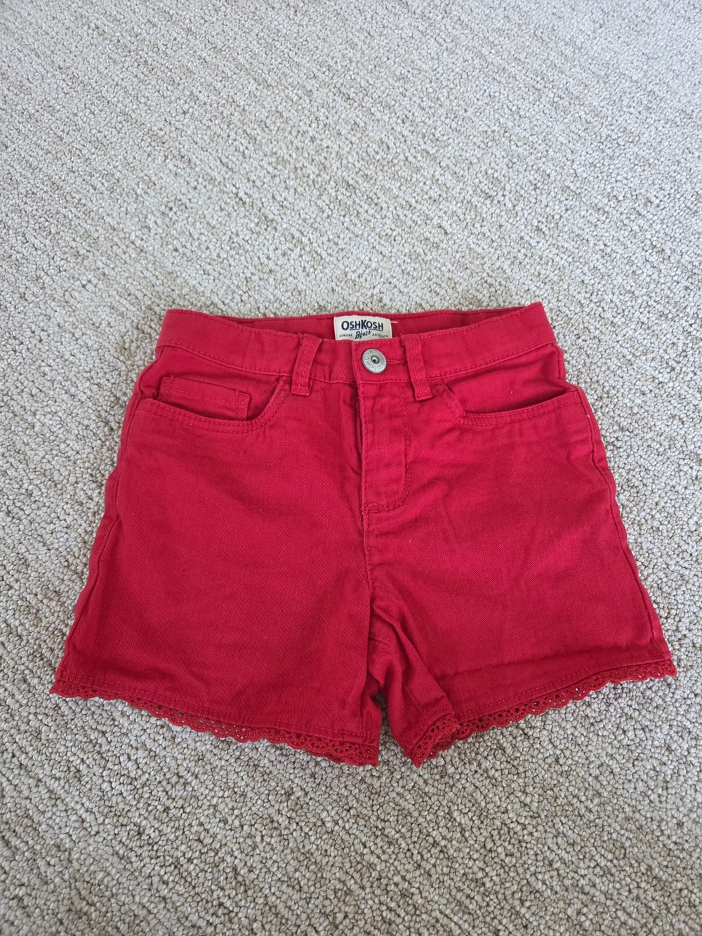 OshKosh B'gosh Bright Red Girls' Cotton Shorts with Lace Hem